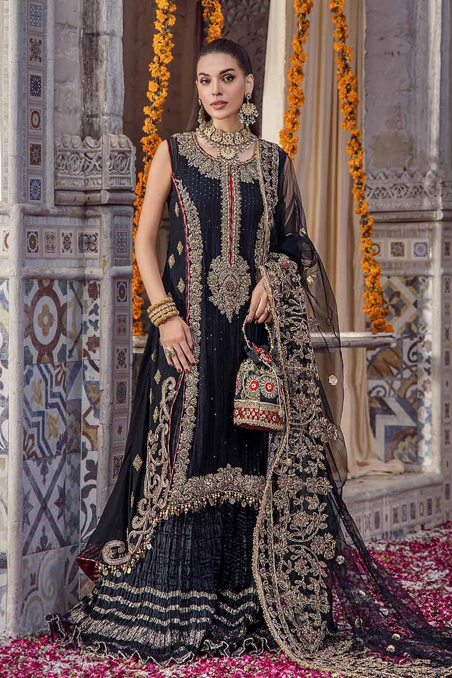 Pure Crinkle Chiffon Shirt with Crushed Silk Sharara & Net Dupatta
