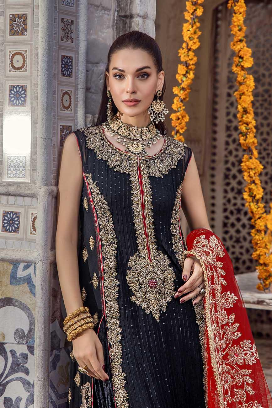 Pure Crinkle Chiffon Shirt with Crushed Silk Sharara & Net Dupatta