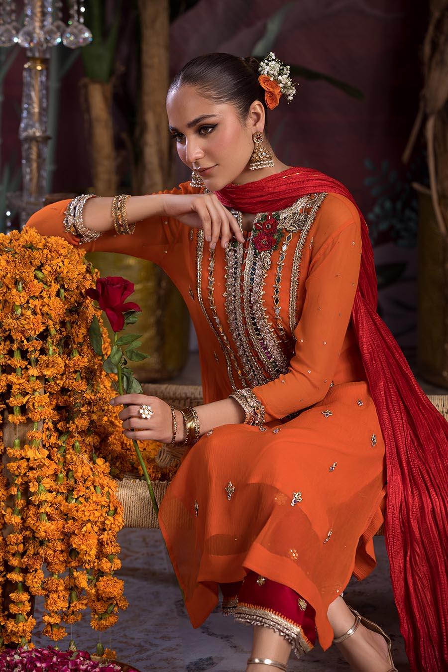 Hand-Embroidered Crinkle Chiffon Shirt & Silk Sharara Set with Gotta Dupatta