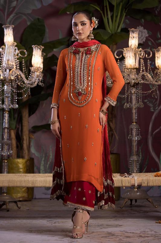 Hand-Embroidered Crinkle Chiffon Shirt & Silk Sharara Set with Gotta Dupatta