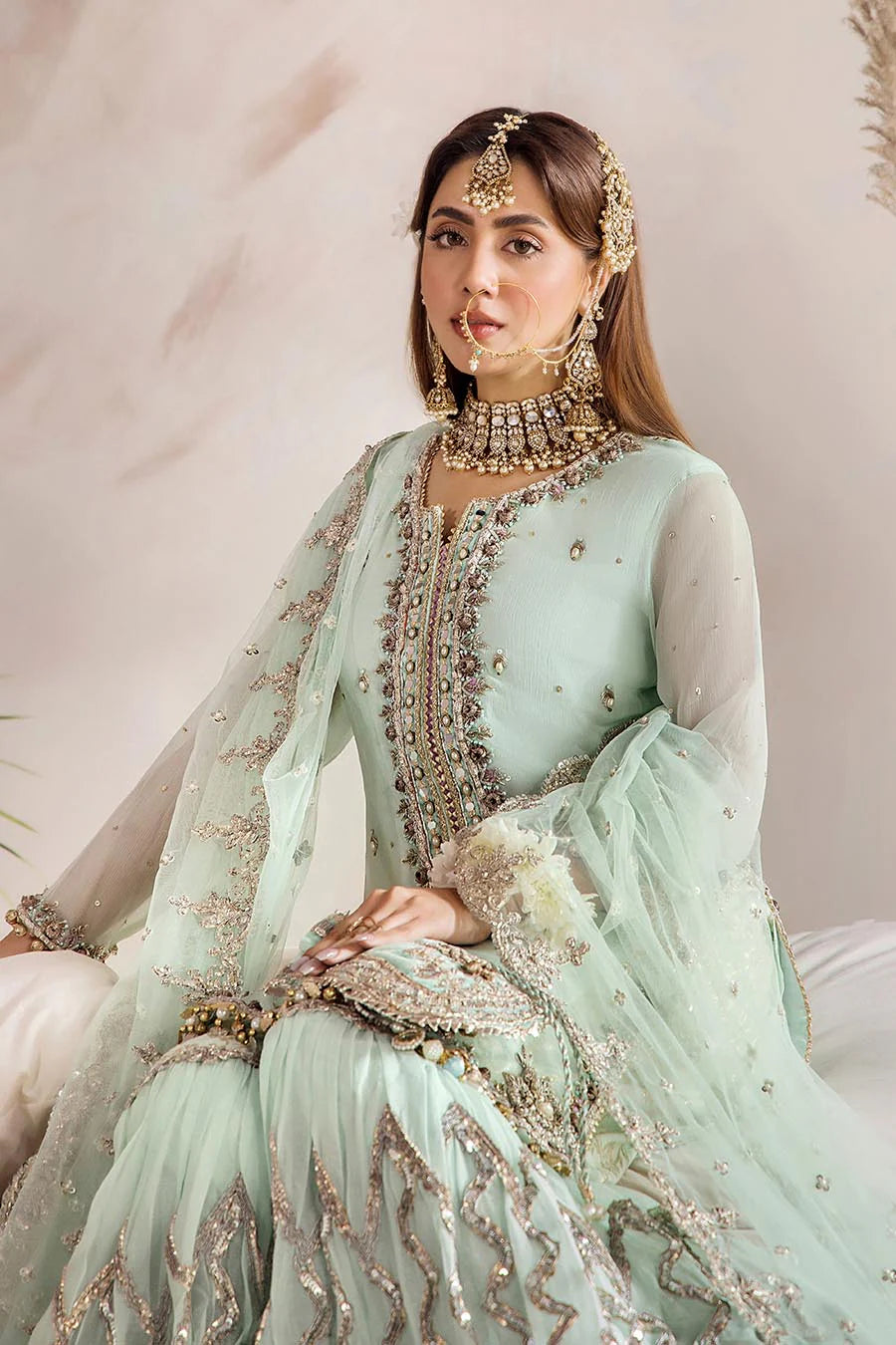Luxury Hand-Embroidered Crinkle Chiffon Shirt