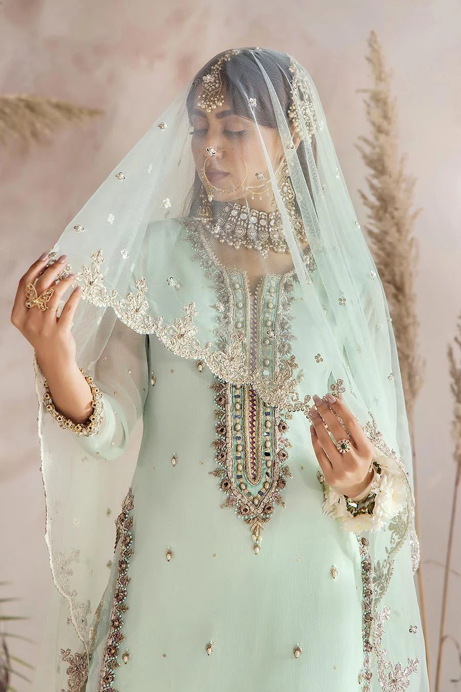 Luxury Hand-Embroidered Crinkle Chiffon Shirt