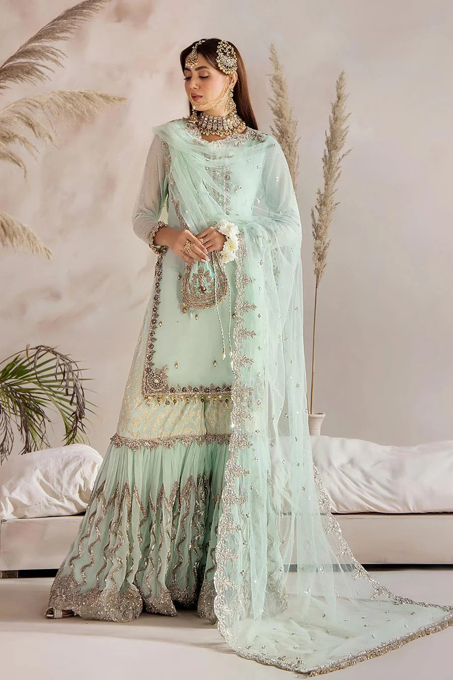 Luxury Hand-Embroidered Crinkle Chiffon Shirt