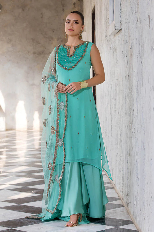 Crinkle Chiffon Shirt & Silk Flared Trouser Set with Gotta Dupatta
