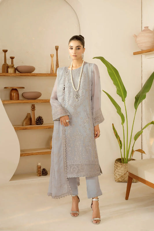 Elegant Embroidered Chiffon Suit with Sequins & Organza Borders ( EC121 ) - Pakistani Designer Outfit by Eastern Clozet
