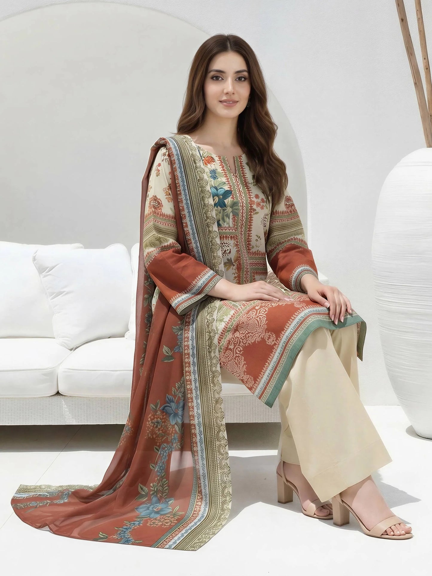 3 Piece Lawn Suit- Printed (Stitched)