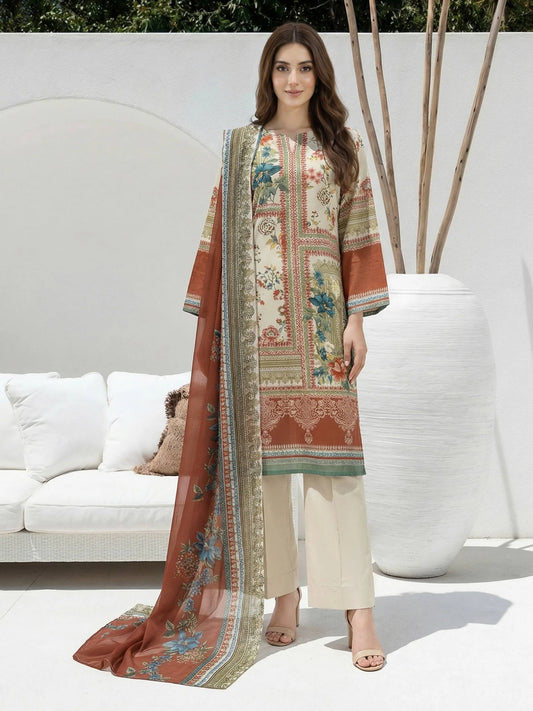 3 Piece Lawn Suit- Printed (Stitched)