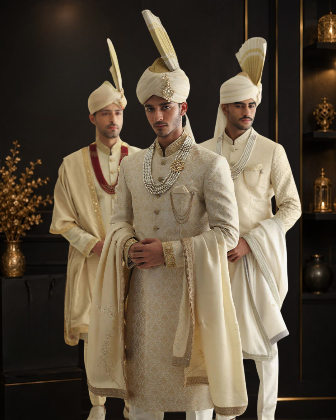Embroidered Jamawar Sherwani with Raw Silk Shawl & Atchison Turban