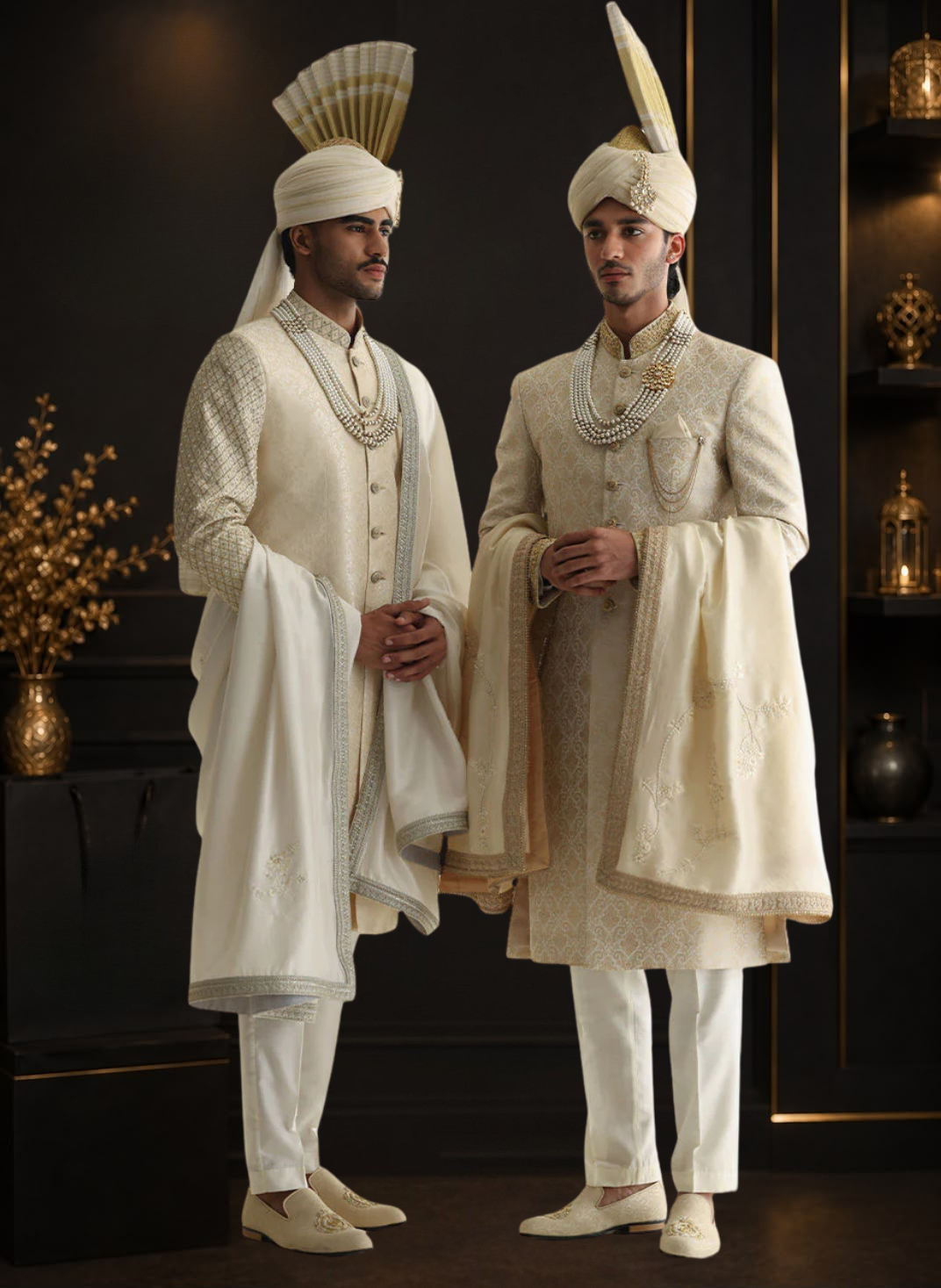 Embroidered Jamawar Sherwani with Raw Silk Shawl & Atchison Turban