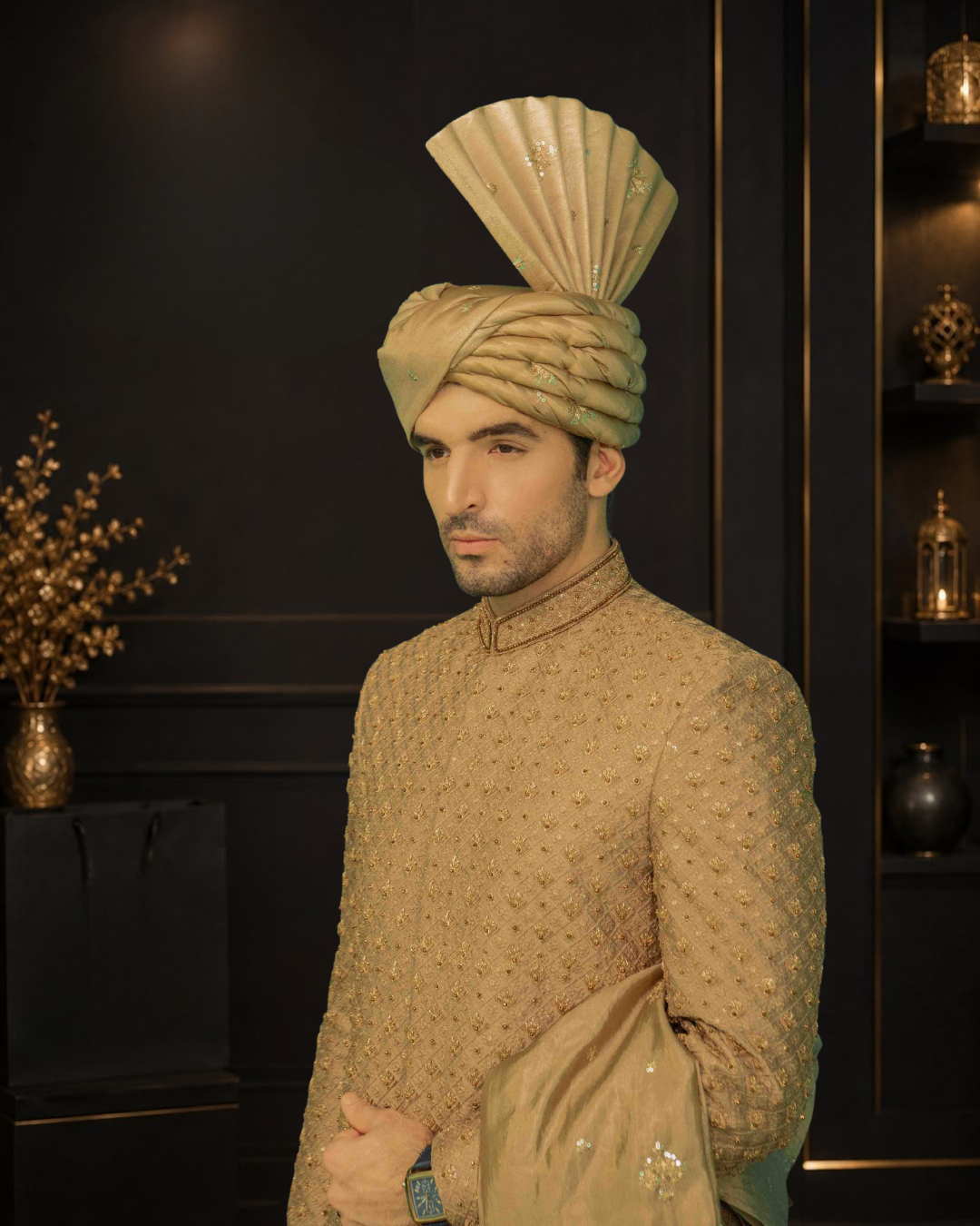 Chicku Self Embroidered Silk Sherwani