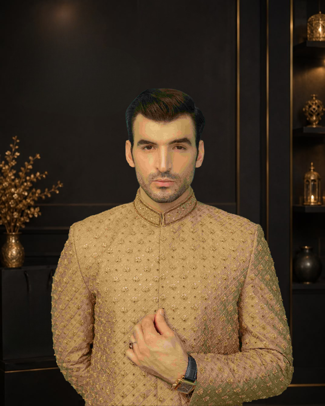 Chicku Self Embroidered Silk Sherwani