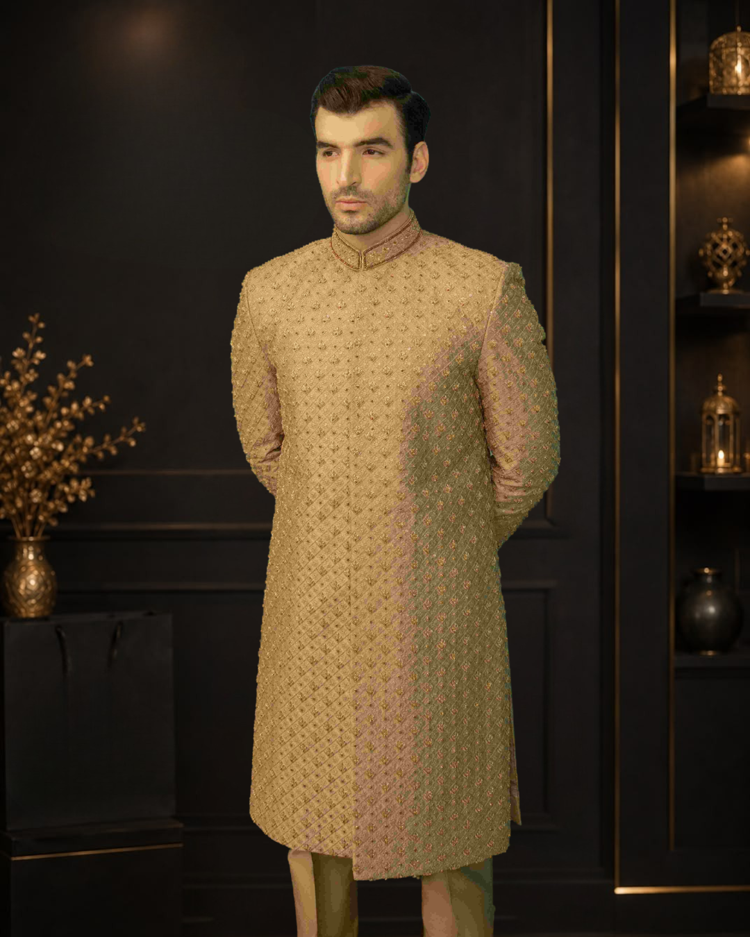 Chicku Self Embroidered Silk Sherwani