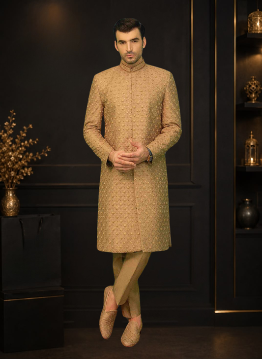Chicku Self Embroidered Silk Sherwani