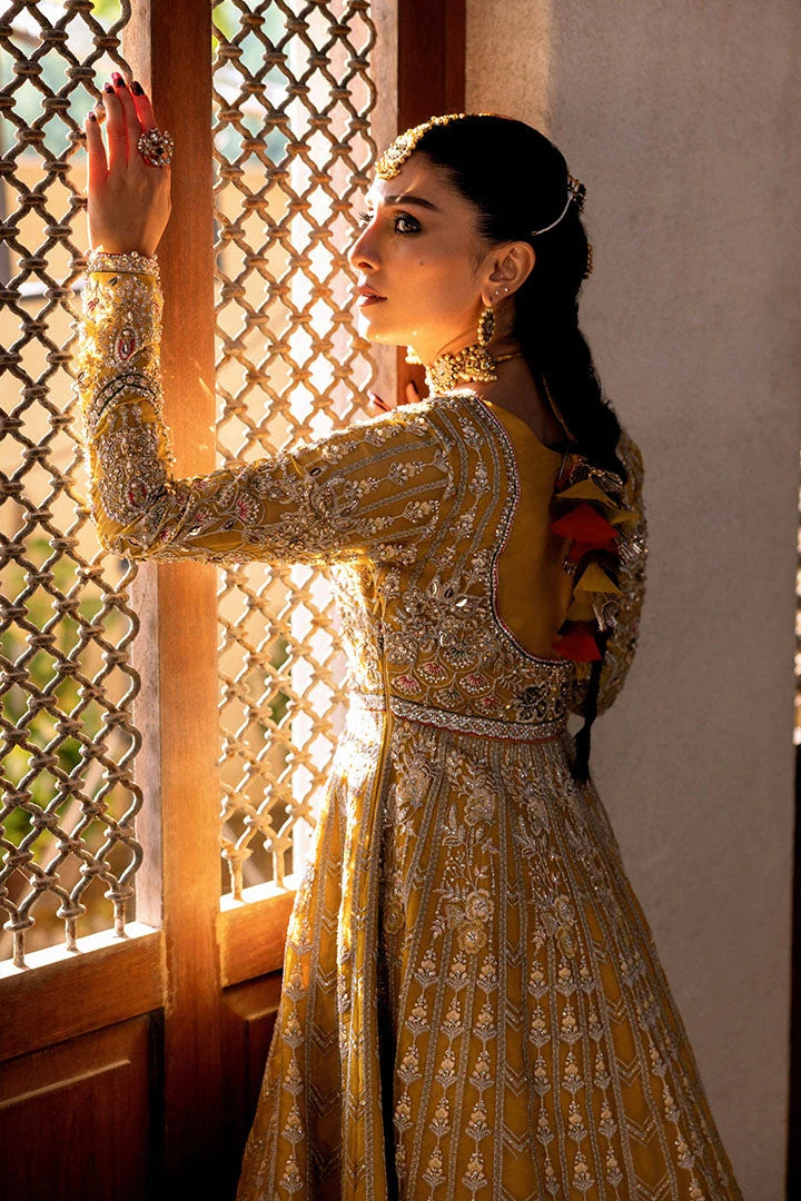 Pakistani Bridal Pishwas Dress with Silk Lehenga & Organza Dupatta – Mehndi Wedding Wear