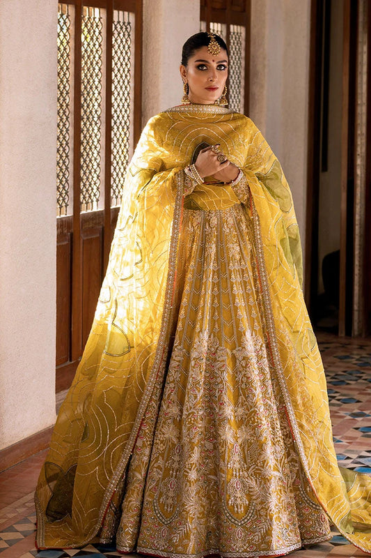 Pakistani Bridal Pishwas Dress with Silk Lehenga & Organza Dupatta – Mehndi Wedding Wear
