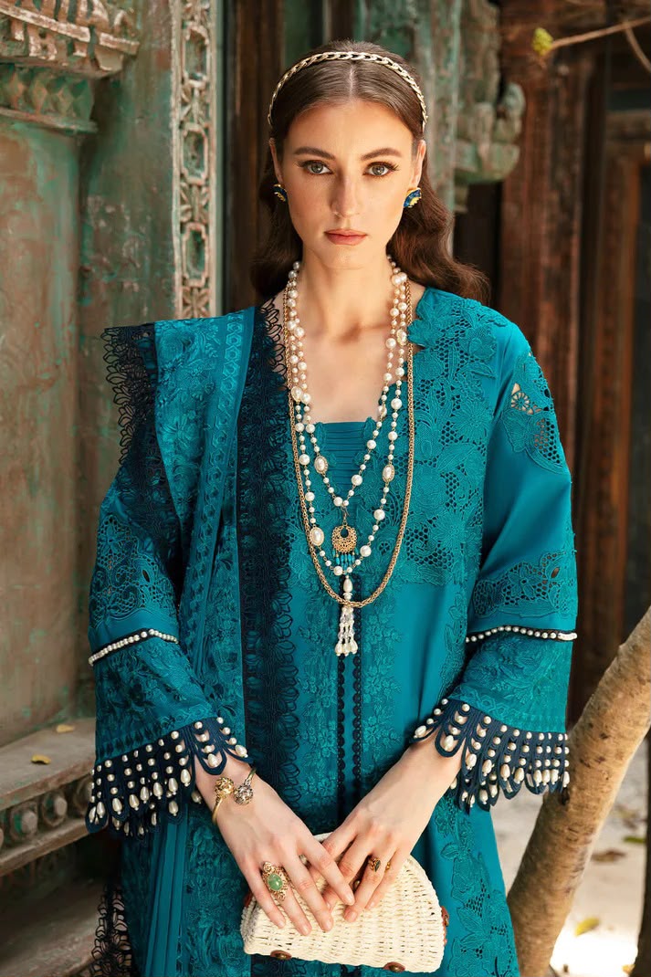 Imrozia Fancy Embroidered Lawn 3 Piece Suit – Blue
