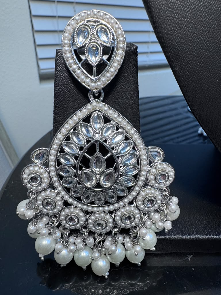 Silver Crystal Bridal Jewelry Set – Necklace, Earrings & Maang Tikka