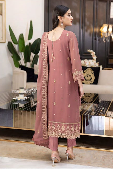Luxury Sequins Embroidered Chiffon-Rose Pink