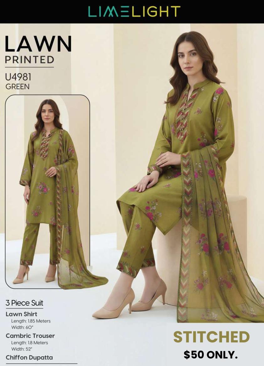 3 Piece Lawn Suit- Printed (Stitched)