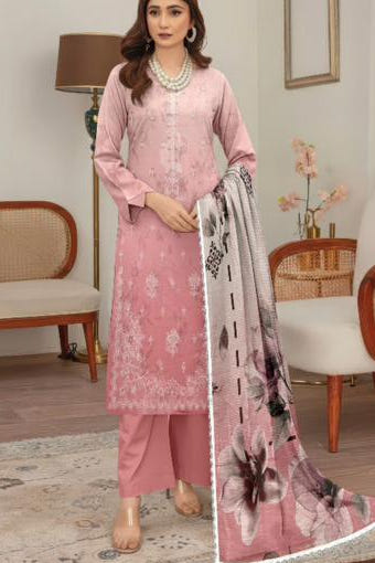 Blush Pink Embroidered Lawn Suit with Chiffon Dupatta - Pakistani Lawn Suit by Eastern Clozet