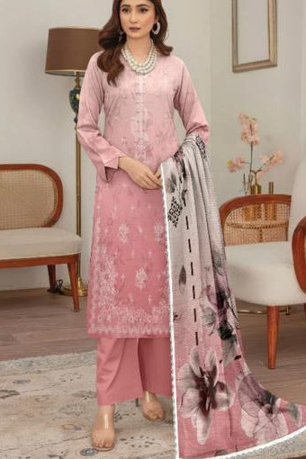 Blush Pink Embroidered Lawn Suit with Chiffon Dupatta