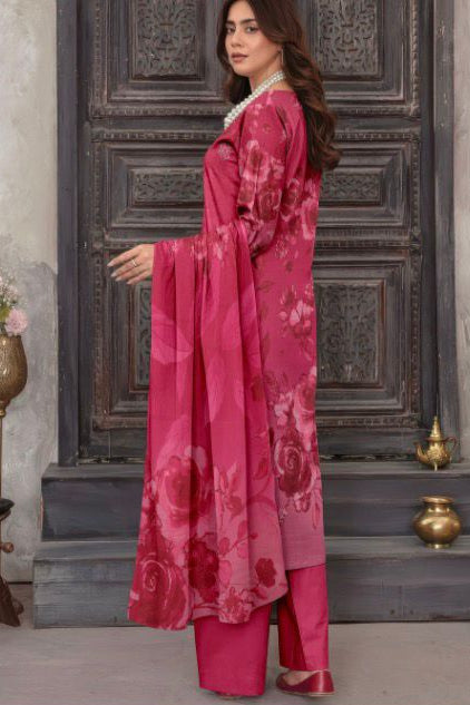 Rose Pink Embroidered Lawn Suit with Chiffon Dupatta