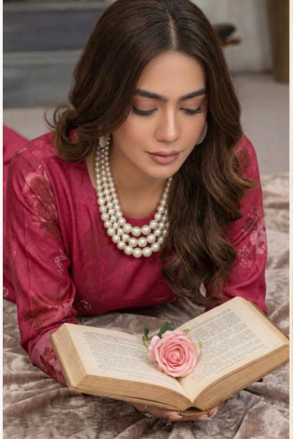 Rose Pink Embroidered Lawn Suit with Chiffon Dupatta