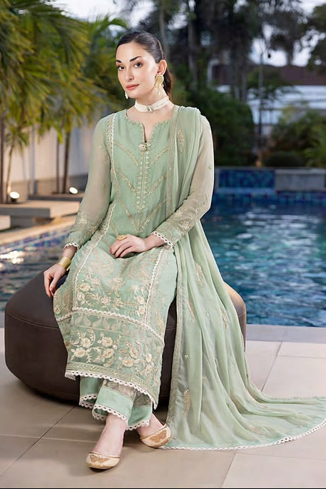 Luxury Sequins Embroidered Chiffon-Olive Green