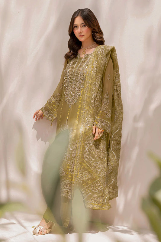 Embroidered Chiffon Suit with Sequins & Hand Embellished Organza ( EC116 )