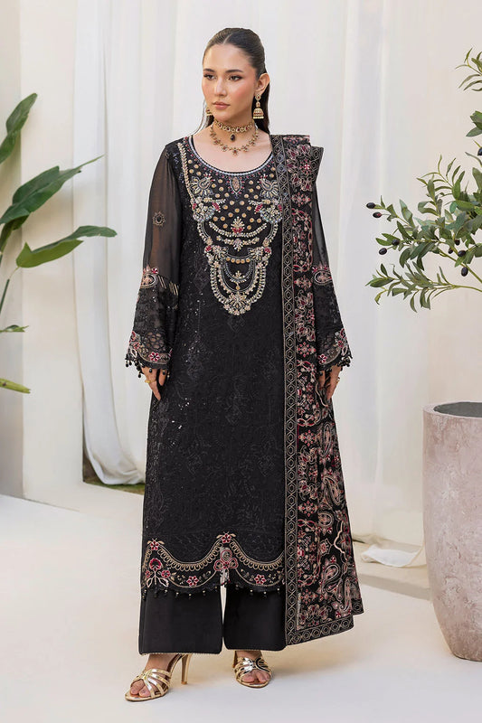 Embroidered Chiffon Suit with Sequins & Hand Embellished Organza ( EC114 )