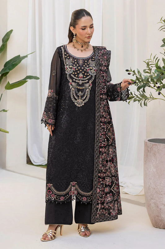 Embroidered Chiffon Suit with Sequins & Hand Embellished Organza ( EC114 )