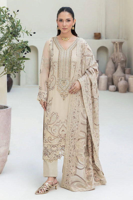 Embroidered Chiffon Suit with Sequins & Hand Embellished Organza ( EC110 )