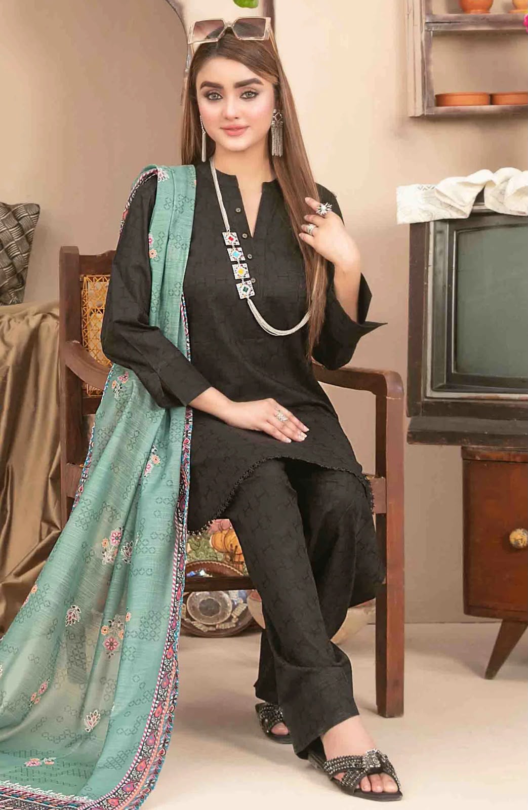 Tawakkal Fabric Printed Lawn Farshi shalwar -Stitched