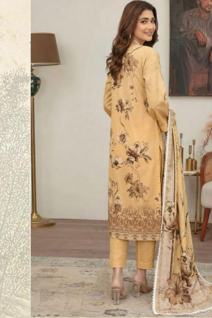 Embroidered Lawn Suit with Chiffon Dupatta – Style 6