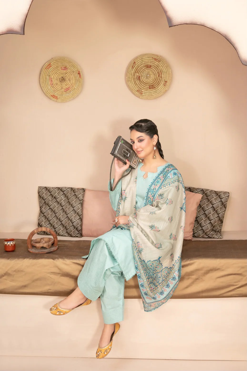 Tawakkal Fabric Printed Lawn Farshi shalwar -Stitched