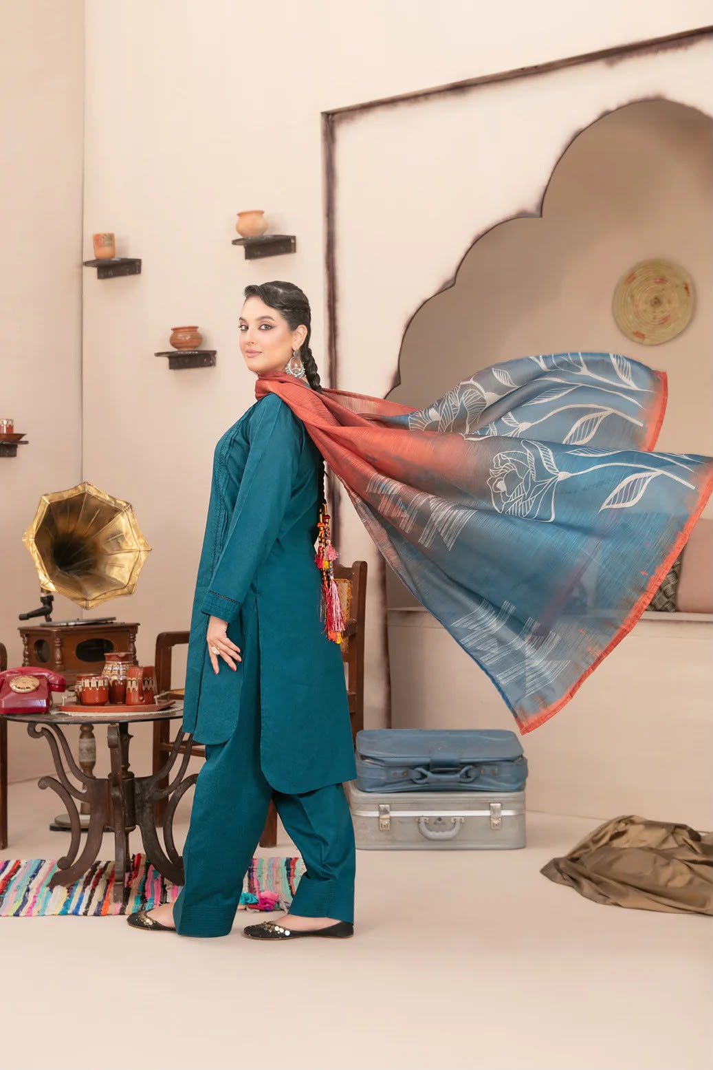Tawakkal Fabric Printed Lawn Farshi shalwar -Stitched