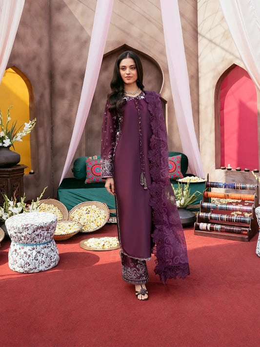 Chiffon Embroidered Shirt with Silk Sharara & Net Dupatta - Sharara Suit by Eastern Clozet