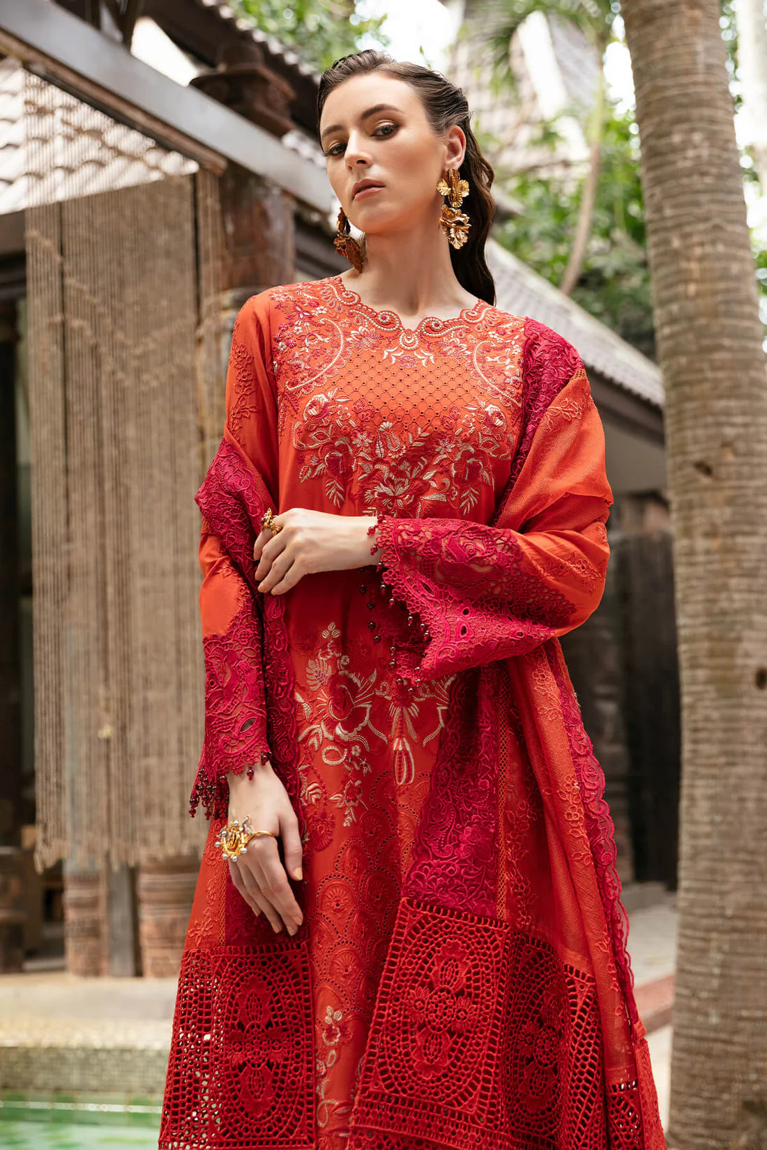 Orange Embroidered Lawn Three Piece Suit (Nisha Collection)
