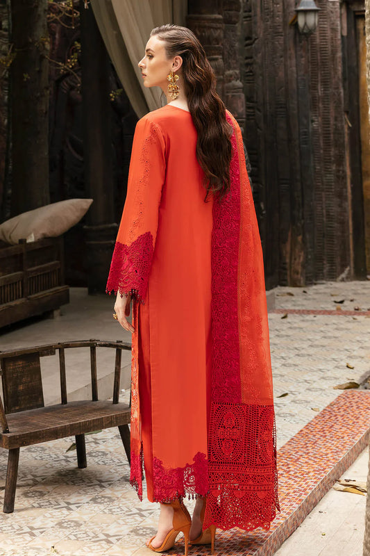 Orange Embroidered Lawn Three Piece Suit (Nisha Collection)