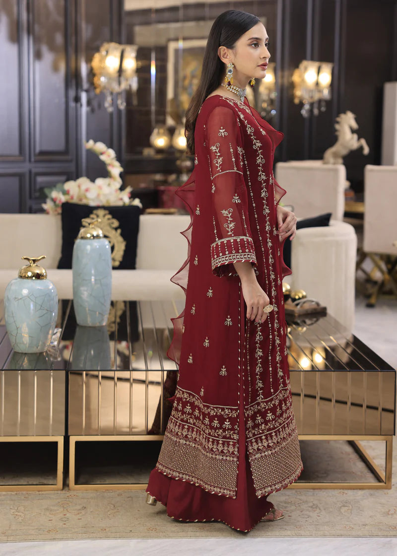 Luxury Sequins Embroidered Chiffon-Aesthetic Maroon