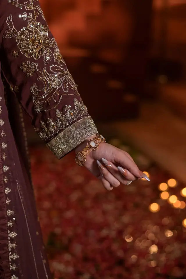 Deep Brown Embroidered Chiffon Anarkali Maxi with Dupatta