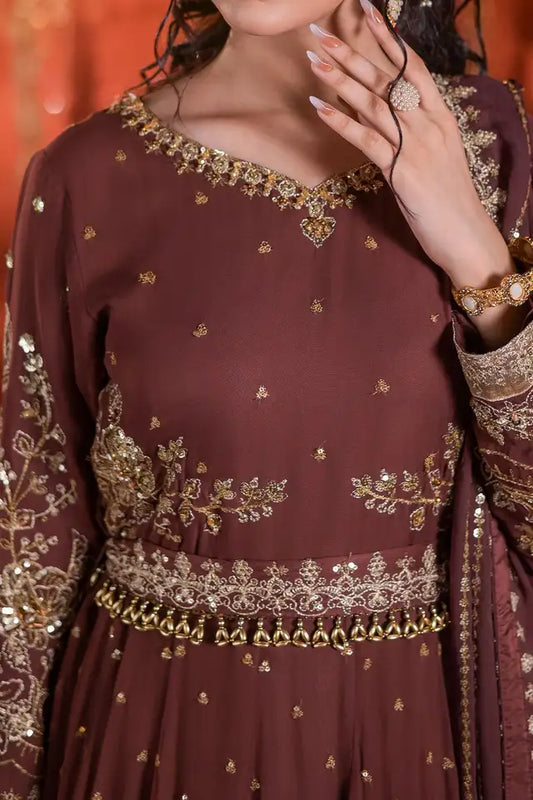 Deep Brown Embroidered Chiffon Anarkali Maxi with Dupatta ( EC103 )