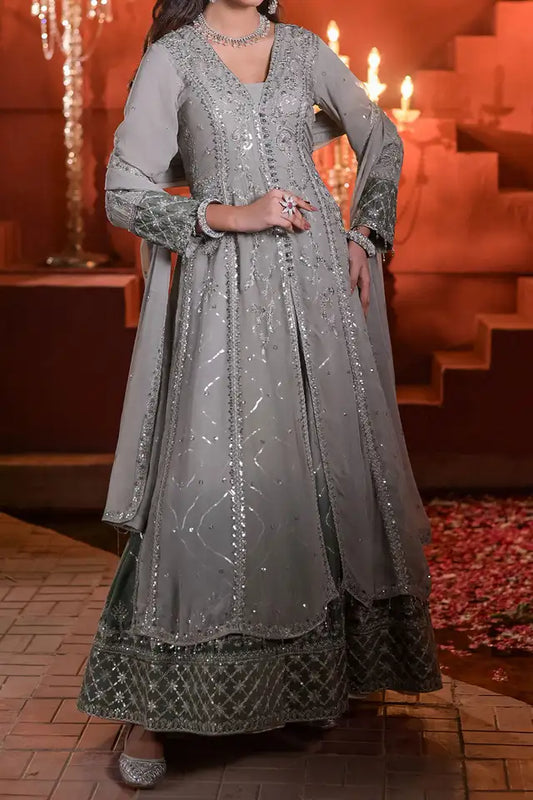 Grey Embroidered Chiffon Double Layer Maxi with Dupatta ( EC101 )