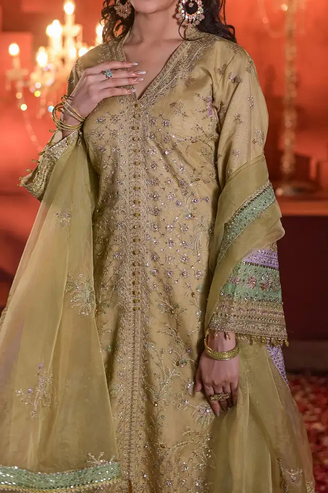 Sage Green Embroidered Organza Three Piece Suit with Dupatta