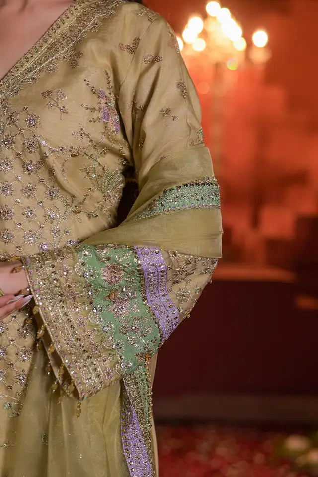 Sage Green Embroidered Organza Three Piece Suit with Dupatta