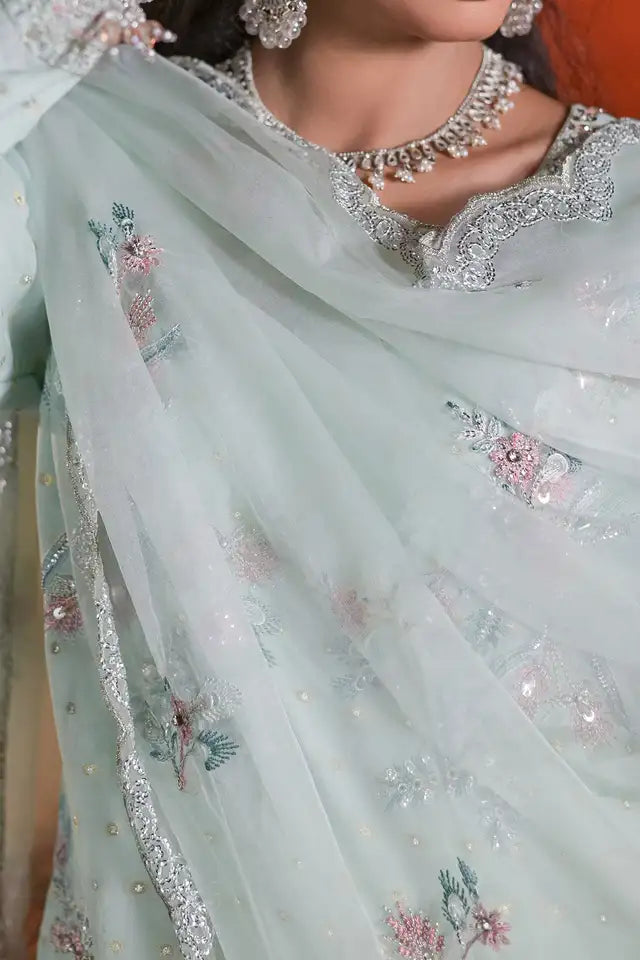 Embroidered Jacquard Long Shirt with Trouser & Organza Dupatta