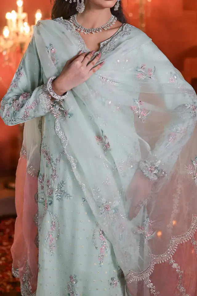 Embroidered Jacquard Long Shirt with Trouser & Organza Dupatta