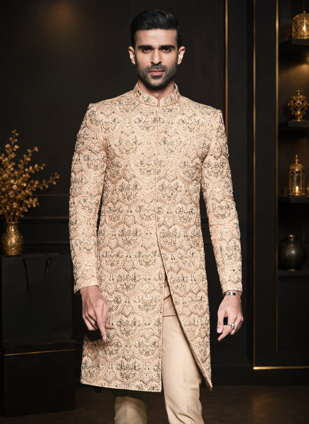 Gold Hand Embellished Wedding Sherwani