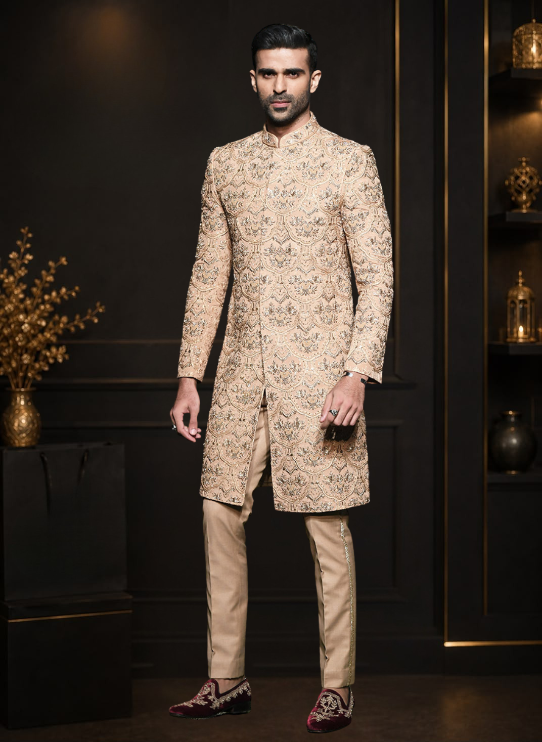 Gold Hand Embellished Wedding Sherwani