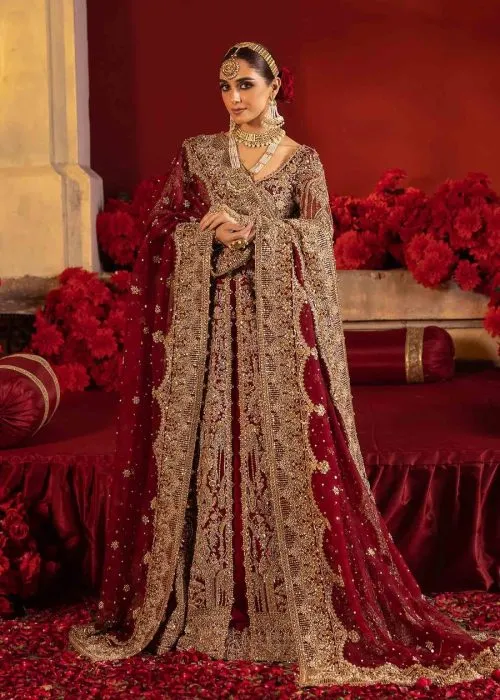 Pakistani Bridal Dress In Open Pishwas Lehenga Style with hand embellishments